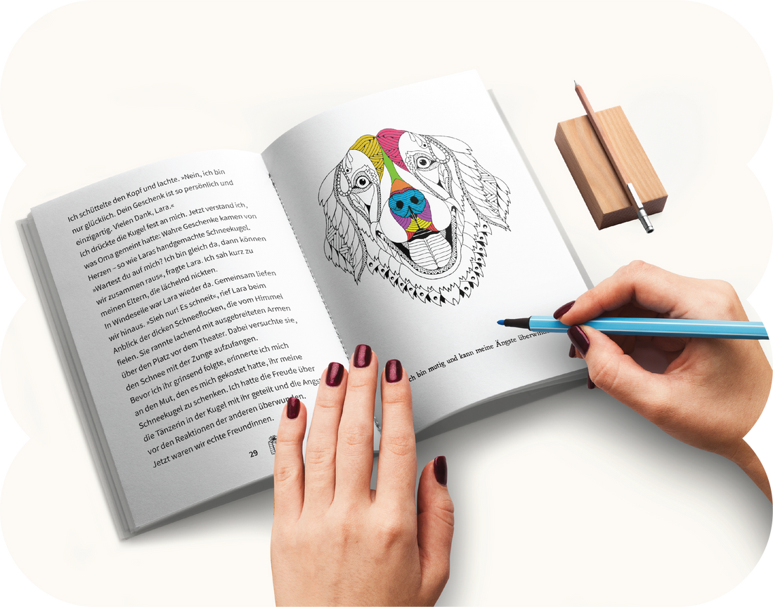 <div class="metafield-rich_text_field"><h2>Affirmationssätze &amp; Mandala-Bilder</h2><p>Nach jeder Geschichte findet dein Kind einen stärkenden Affirmationssatz, der Mut macht und ein positives Selbstbild fördert. Direkt darüber wartet ein liebevoll gestaltetes Mandala zum Ausmalen – eine kreative Pause, die Spaß macht und gleichzeitig die Konzentration, Feinmotorik und emotionale Ruhe unterstützt. Die Kombination aus ermutigenden Botschaften und entspannendem Ausmalen hilft Kindern, das Gelesene zu verarbeiten, Selbstvertrauen aufzubauen und im eigenen Tempo zur inneren Balance zu finden. Eine kleine Auszeit, die Körper, Geist und Herz stärkt.</p></div>