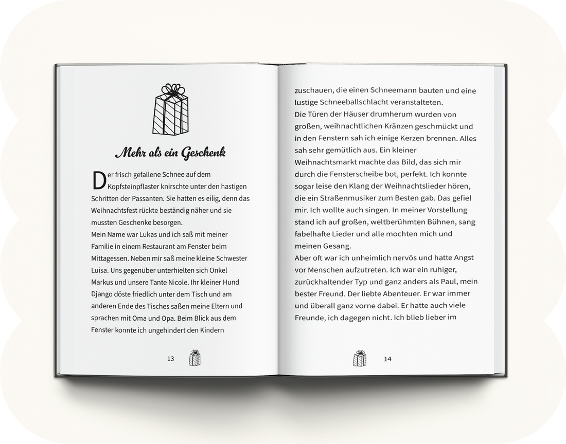 <div class="metafield-rich_text_field"><h2>Was erwartet dich in diesem Buch?</h2><p>In diesem besonderen Mutmachbuch erlebt dein Junge eine warmherzige Weihnachtsgeschichte – und er selbst steht als mutiger Held im Mittelpunkt. Auf seinem winterlichen Abenteuer trifft er neue Freunde, entdeckt seine innere Stärke und spürt, wie viel Fantasie, Mut und Licht in ihm stecken. Jede Seite wurde liebevoll gestaltet, um ihm Selbstvertrauen zu schenken, ihn zu inspirieren und ihm das Gefühl zu geben, etwas ganz Besonderes zu sein. Ein Buch voller Magie, das berührt, motiviert und lange in Erinnerung bleibt.</p></div>