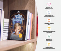 Personalisiertes Mutmachbuch für Jungen vor dem großen Auftritt – Buch im Regal mit seinen Vorteilen