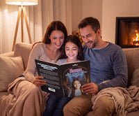 Personalisiertes Mutmachbuch für Mädchen vor dem großen Auftritt – Familie liest das Buch gemeinsam
