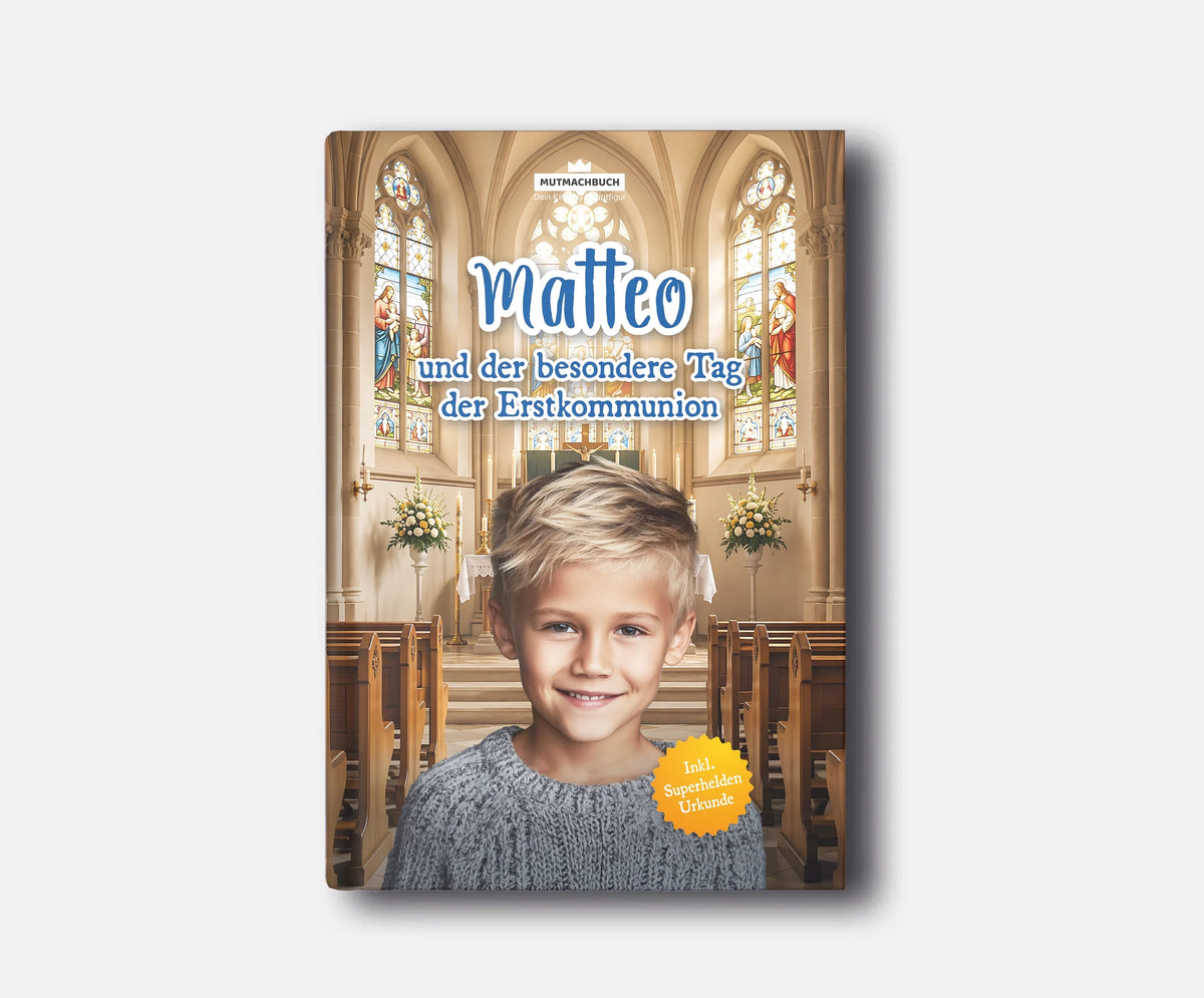 Personalisiertes Mutmachbuch für Jungen zur Erstkommunion – Buchcover