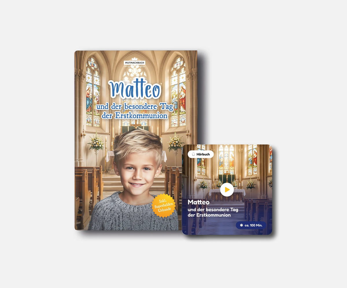 Personalisiertes Mutmachbuch für Jungen zur Erstkommunion – Kombi: Buch + Hörbuch