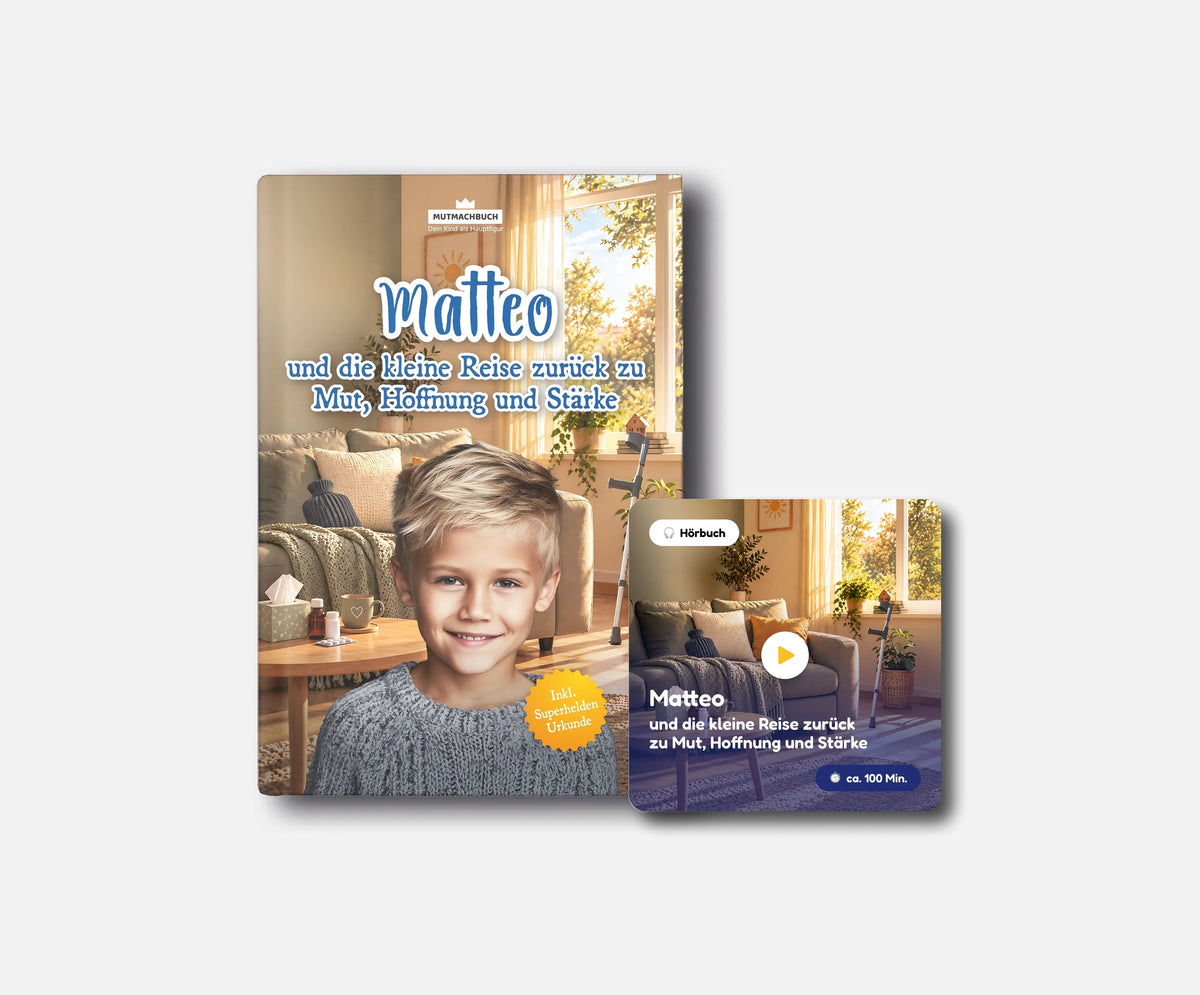Personalisiertes Mutmachbuch für Jungen bei Krankheit – Kombi: Buch + Hörbuch