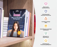 Personalisiertes Mutmachbuch für Mädchen für Sport und Wettkampf – Buch im Regal mit seinen Vorteilen
