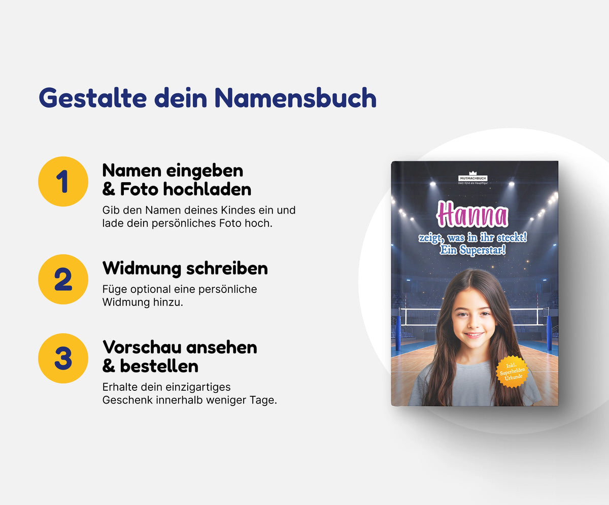Personalisiertes Mutmachbuch für Mädchen für Sport und Wettkampf – In 3 Schritten zum eigenen Namensbuch