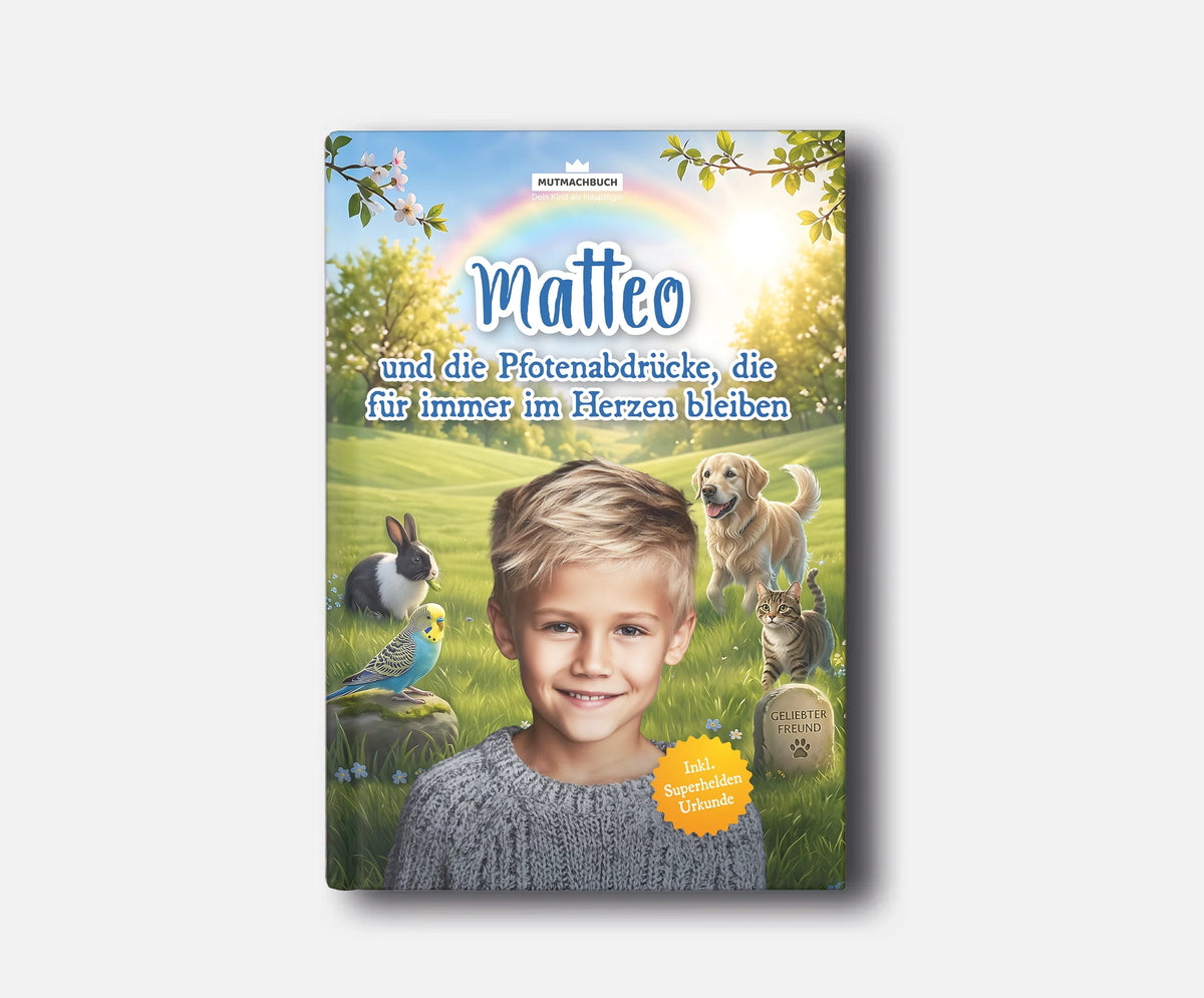 Personalisiertes Mutmachbuch für Jungen beim Abschied vom Haustier – Buchcover