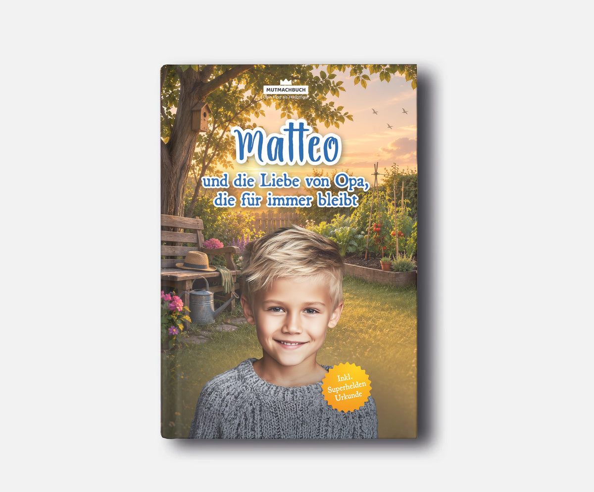 Personalisiertes Mutmachbuch für Jungen beim Abschied von Opa – Buchcover