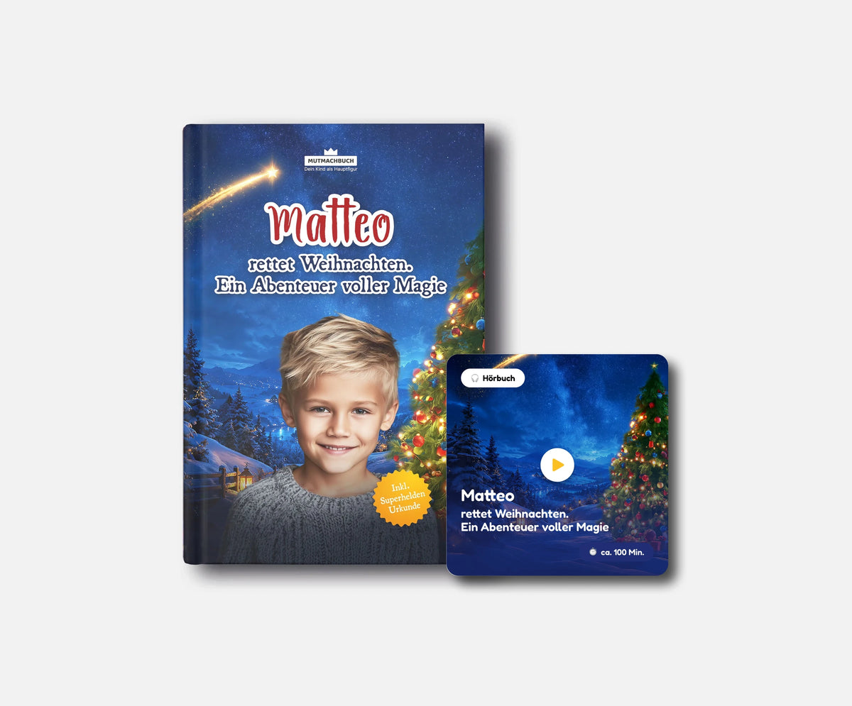Personalisiertes Mutmachbuch für Jungen zu Weihnachten – Kombi: Buch + Hörbuch
